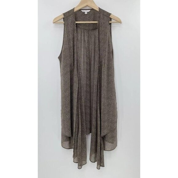 cAbi Women’s Brown Geometric Print Chiffon Tunic Vest Sweater Size L, Flaw - Picture 1 of 10